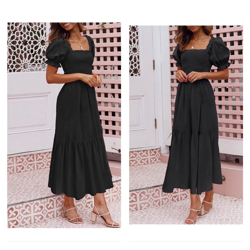 Summer Boho Floral Print Square Neck Ruffle Swing Beach Long Maxi Dress
